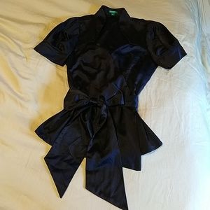 Silky wrap blouse with tie